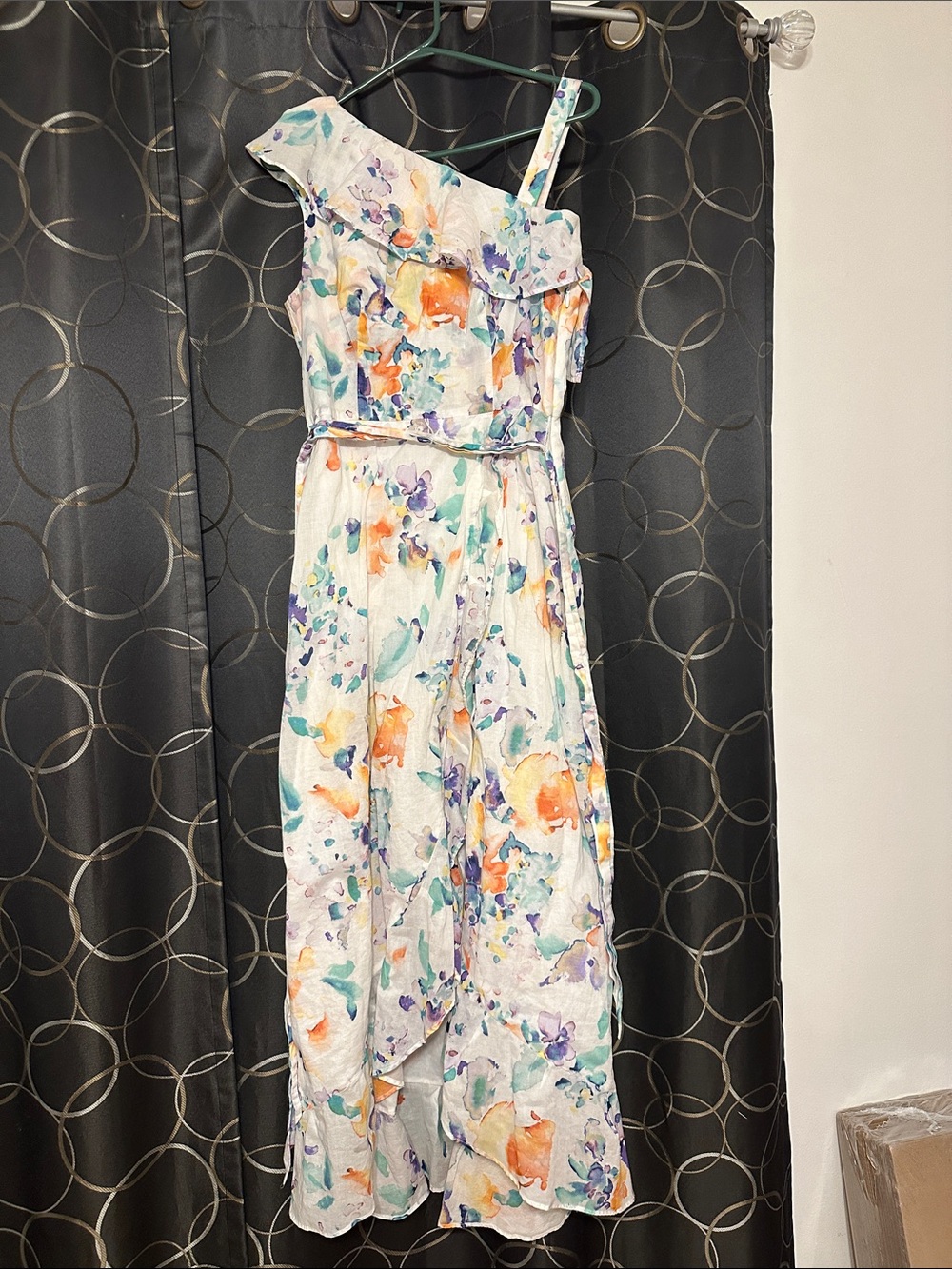 Calvin Klein White One-Shoulder Floral Maxi Dress